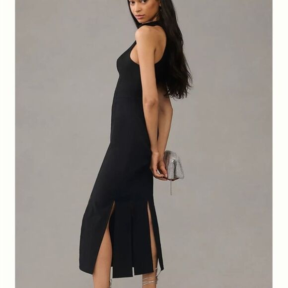 Anthropologie Women's Black Sleeveless Cutout Halter Neck Midi Dress Size XS NWT - Picture 1 of 10